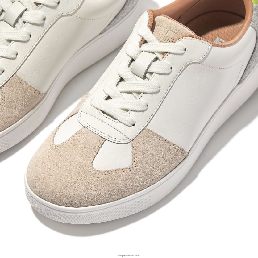 rally sneakers van leer/vilt panelen vrouwen Fitflop F4BXJ8231 stedelijk wit/grijs