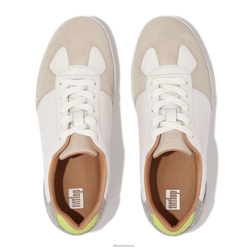 rally sneakers van leer/vilt panelen vrouwen Fitflop F4BXJ8231 stedelijk wit/grijs