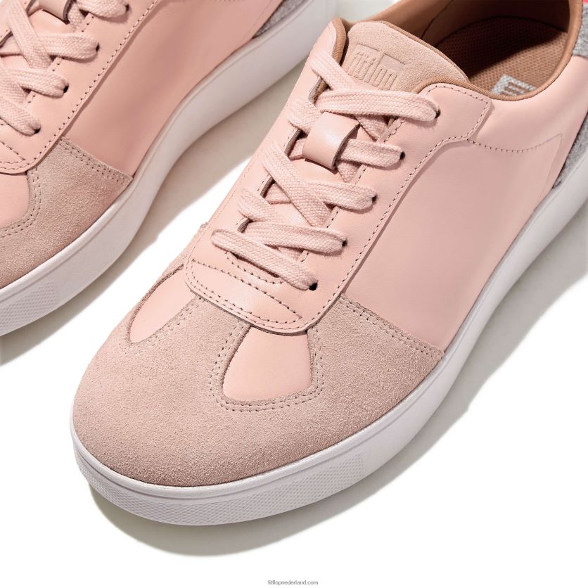 rally sneakers van leer/vilt panelen vrouwen Fitflop F4BXJ8232 roze zout/grijs