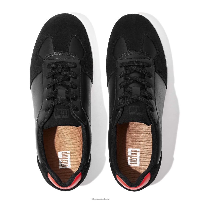 rally sneakers van leer/vilt panelen vrouwen Fitflop F4BXJ8233 zwart/oranje