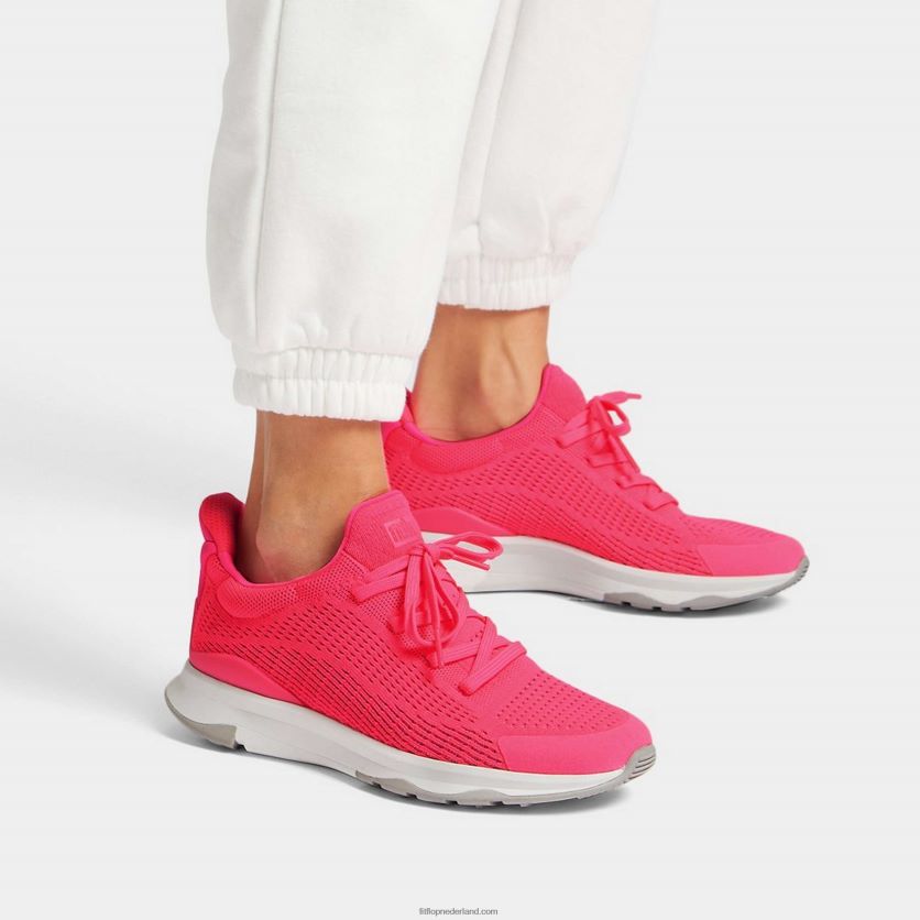 vitamine ffx neon reflecterende gebreide sportschoenen vrouwen Fitflop F4BXJ8241 knal roze