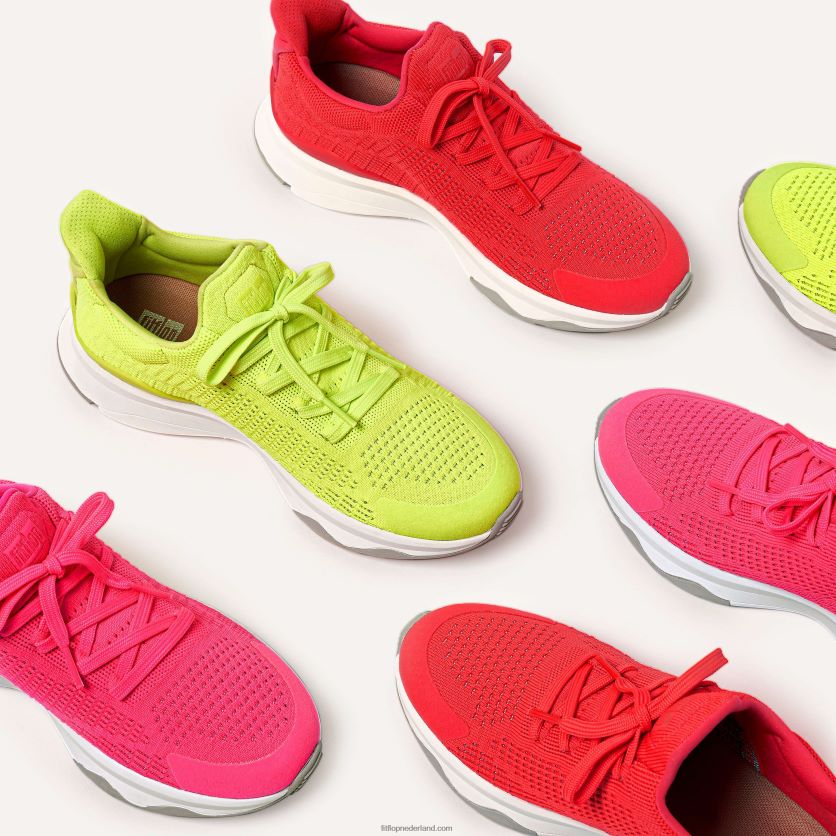 vitamine ffx neon reflecterende gebreide sportschoenen vrouwen Fitflop F4BXJ8241 knal roze