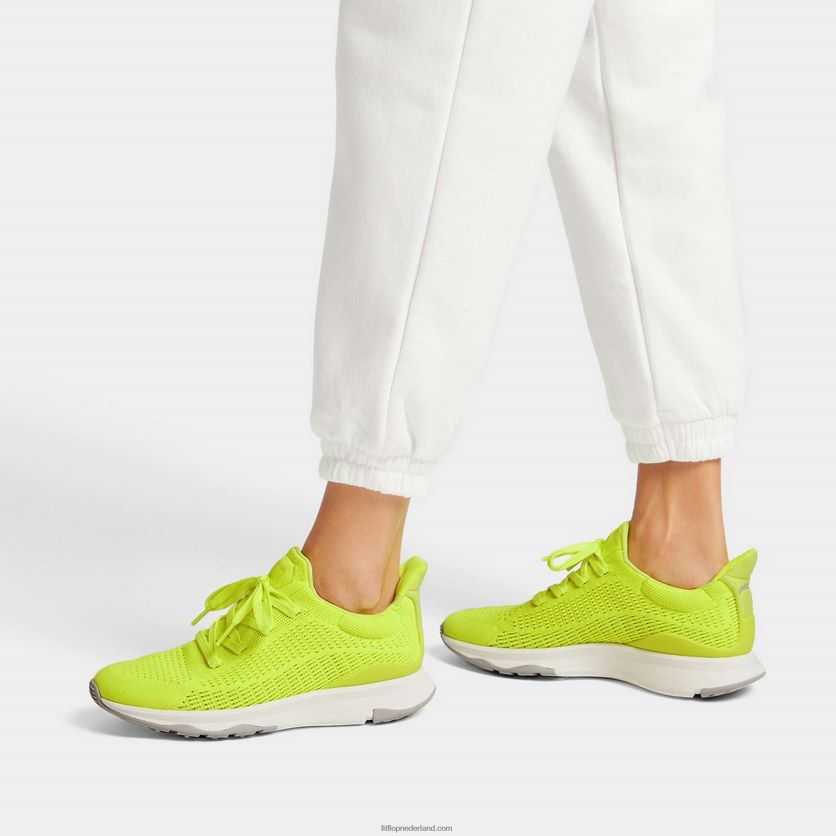 vitamine ffx neon reflecterende gebreide sportschoenen vrouwen Fitflop F4BXJ8242 elektrisch geel